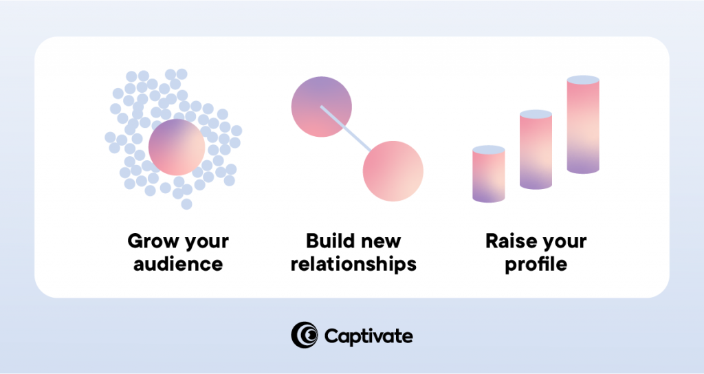 Infographic: Grow your audience, raise your brand profile and build relationships with other podcasters through inviting guests onto your podcast or featuring as a guest yourself.