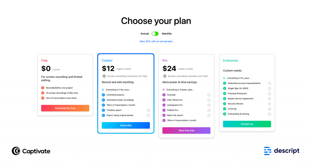 Descript pricing