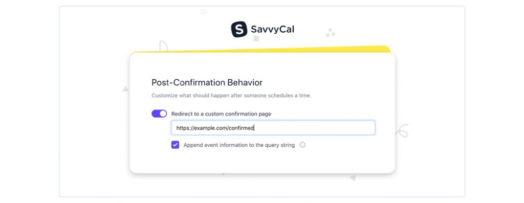 A screenshot of SavvyCal's post-confirmation behaviour